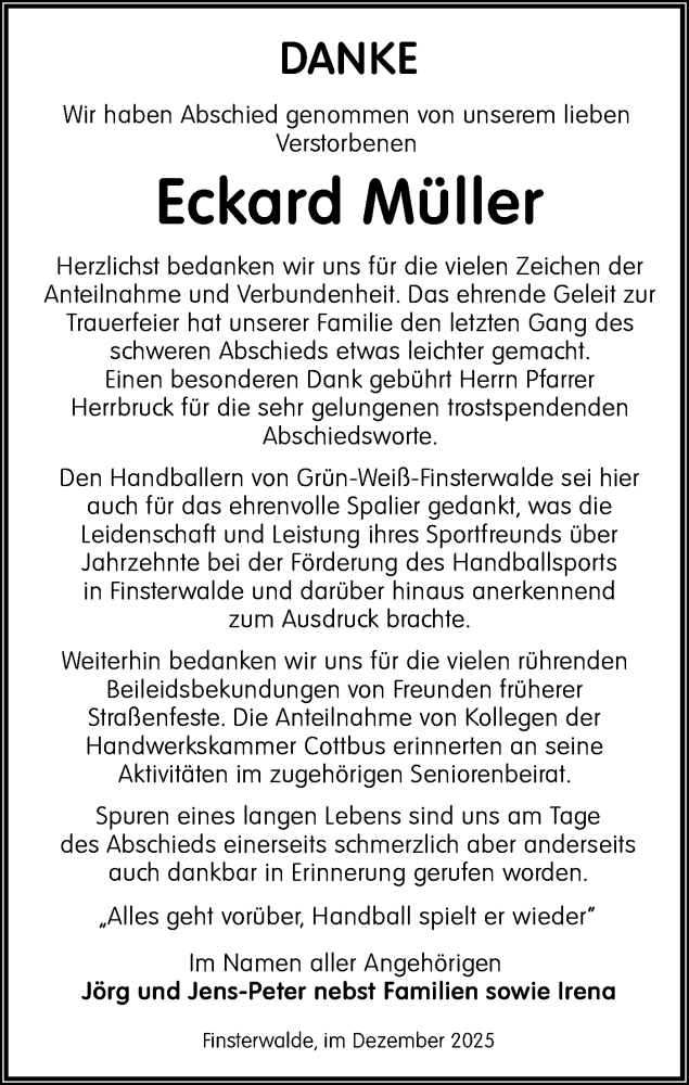 Traueranzeige für Eckard Müller vom 20.12.2025 aus Lausitzer Rundschau