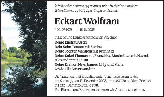 Traueranzeige von Eckart Wolfram von Lausitzer Rundschau