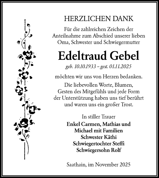 Traueranzeige von Edeltraud Gebel von Lausitzer Rundschau