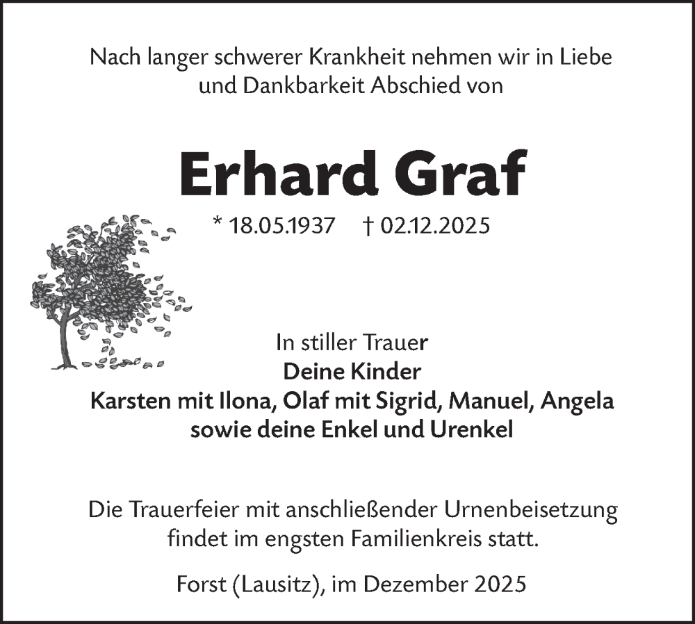  Traueranzeige für Erhard Graf vom 13.12.2025 aus Lausitzer Rundschau