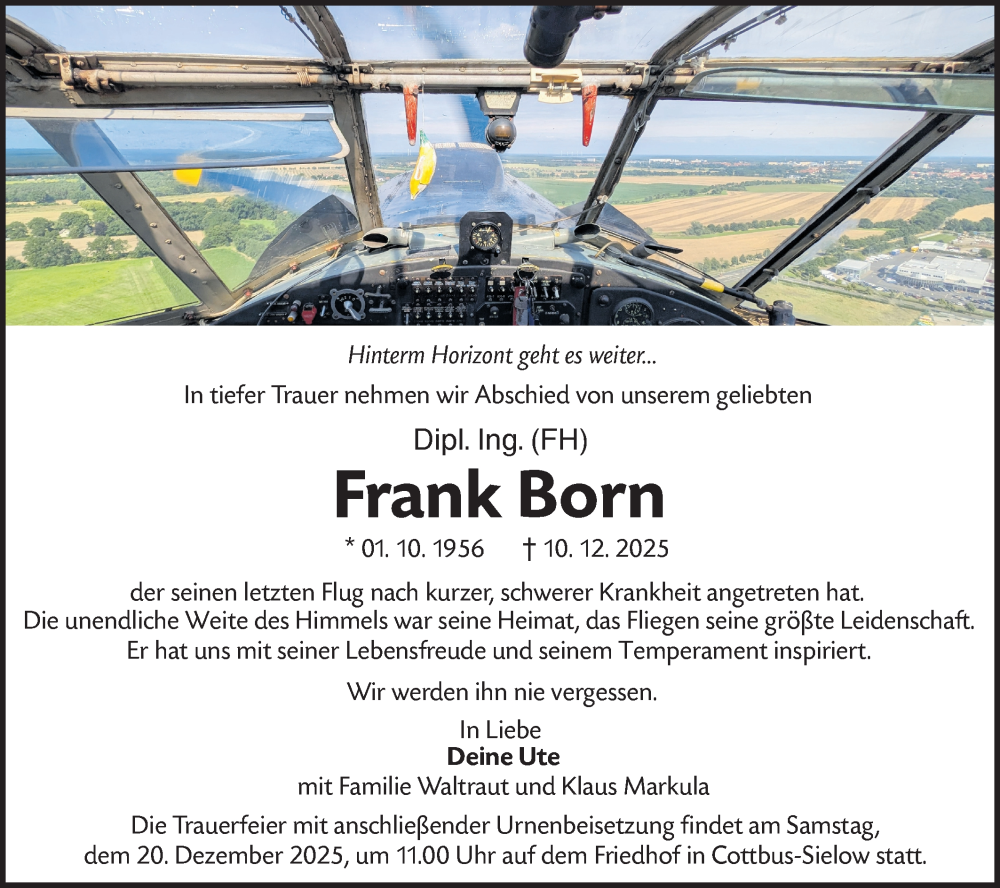  Traueranzeige für Frank Born vom 17.12.2025 aus Lausitzer Rundschau