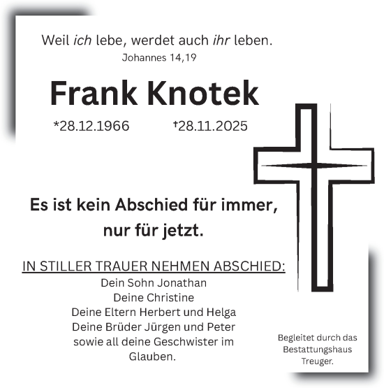 Traueranzeige von Frank Knotek von Lausitzer Rundschau