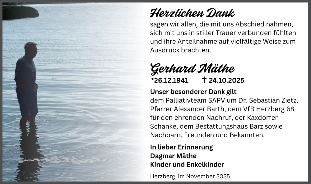  Traueranzeige für Gerhard Mäthe vom 06.12.2025 aus Lausitzer Rundschau