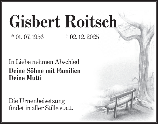 Traueranzeige von Gisbert Roitsch von Lausitzer Rundschau