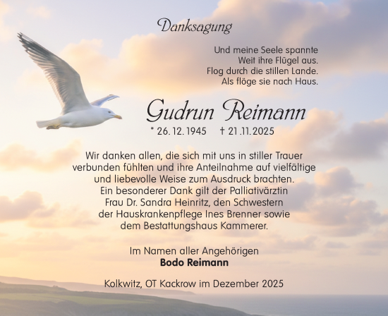 Traueranzeige von Gudrun Reimann von Lausitzer Rundschau