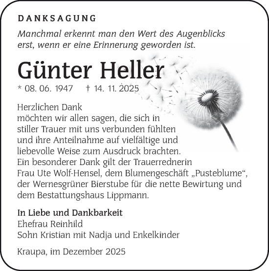 Traueranzeige von Günter Heller von Lausitzer Rundschau