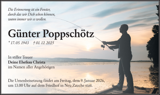 Traueranzeige von Günter Poppschötz von Lausitzer Rundschau