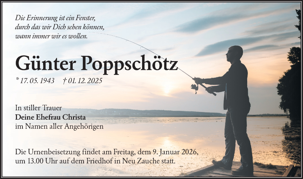  Traueranzeige für Günter Poppschötz vom 20.12.2025 aus Lausitzer Rundschau