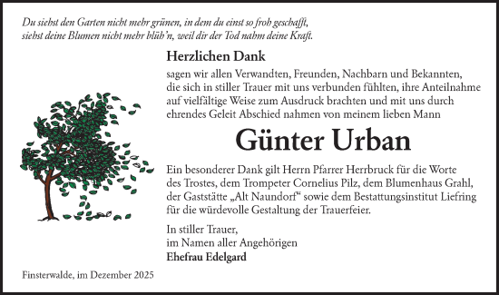 Traueranzeige von Günter Urban von Lausitzer Rundschau
