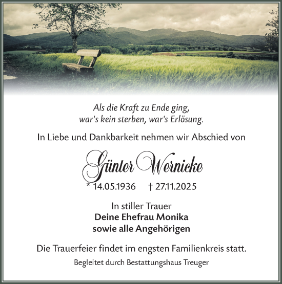 Traueranzeige von Günter Wernicke von Lausitzer Rundschau