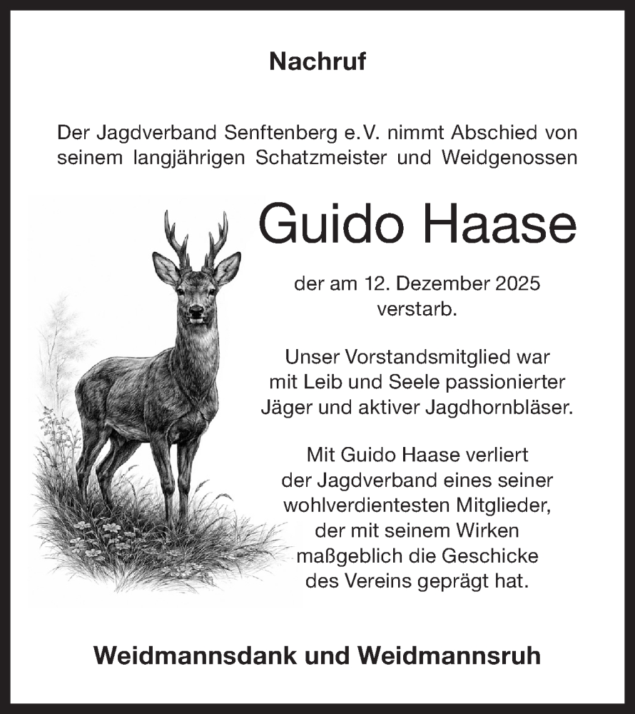  Traueranzeige für Guido Haase vom 27.12.2025 aus Lausitzer Rundschau