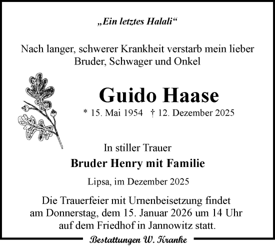Traueranzeige von Guido Haase von Lausitzer Rundschau