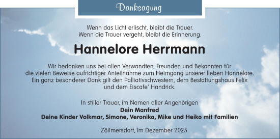 Traueranzeige von Hannelore Herrmann von Lausitzer Rundschau