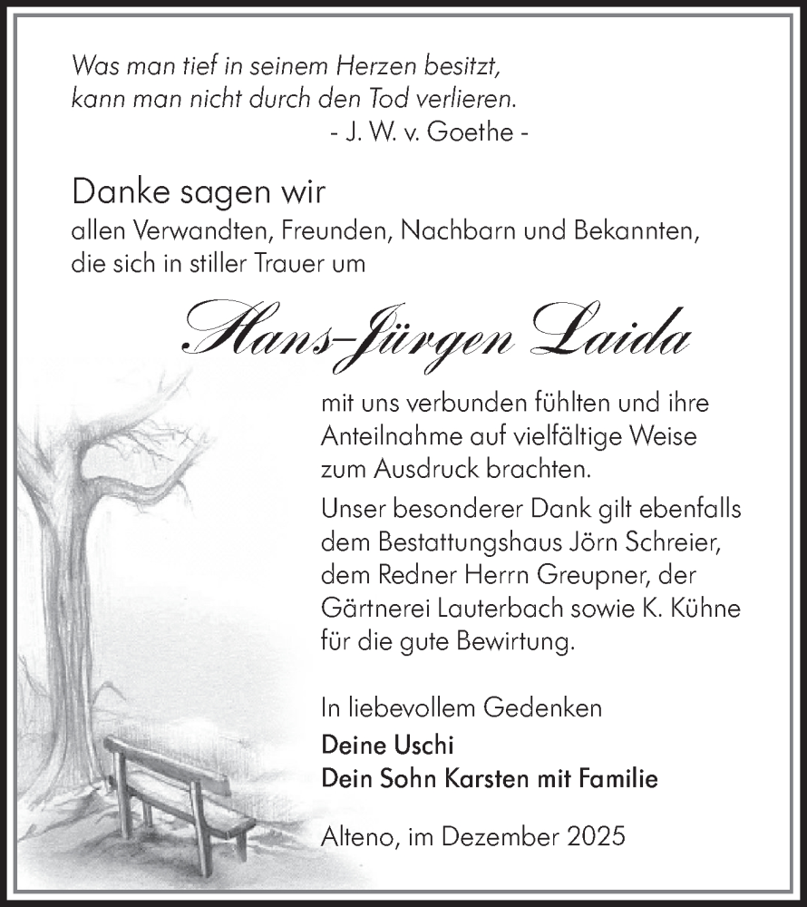  Traueranzeige für Hans-Jürgen Laida vom 20.12.2025 aus Lausitzer Rundschau