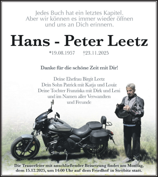 Traueranzeige von Hans-Peter Leetz von Lausitzer Rundschau