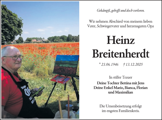 Traueranzeige von Heinz Breitenherdt von Lausitzer Rundschau