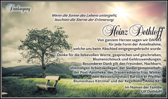 Traueranzeige von Heinz Dethloff von Lausitzer Rundschau