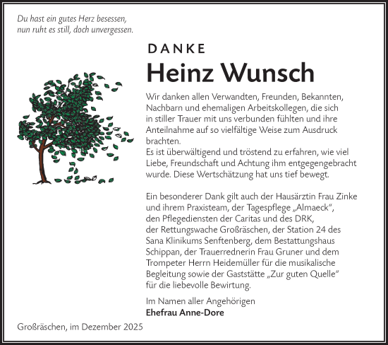 Traueranzeige von Heinz Wunsch von Ausg. LR Spreewald RS