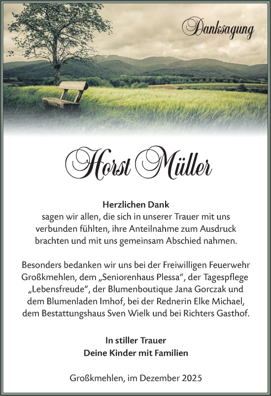 Traueranzeige von Horst Müller von Lausitzer Rundschau