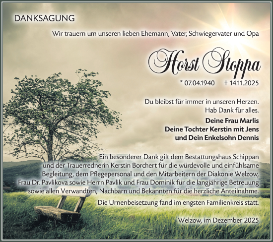 Traueranzeige von Horst Stoppa von Lausitzer Rundschau