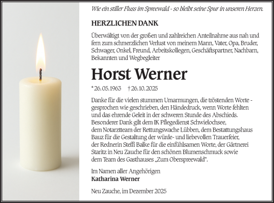 Traueranzeige von Horst Werner von Lausitzer Rundschau