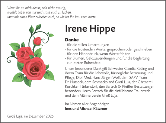 Traueranzeige von Irene Hippe von Lausitzer Rundschau