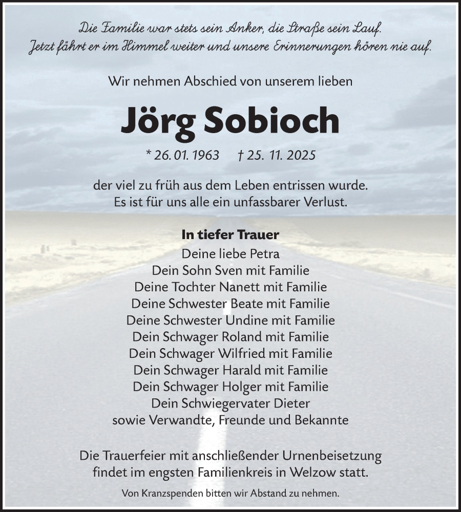  Traueranzeige für Jörg Sobioch vom 06.12.2025 aus Lausitzer Rundschau