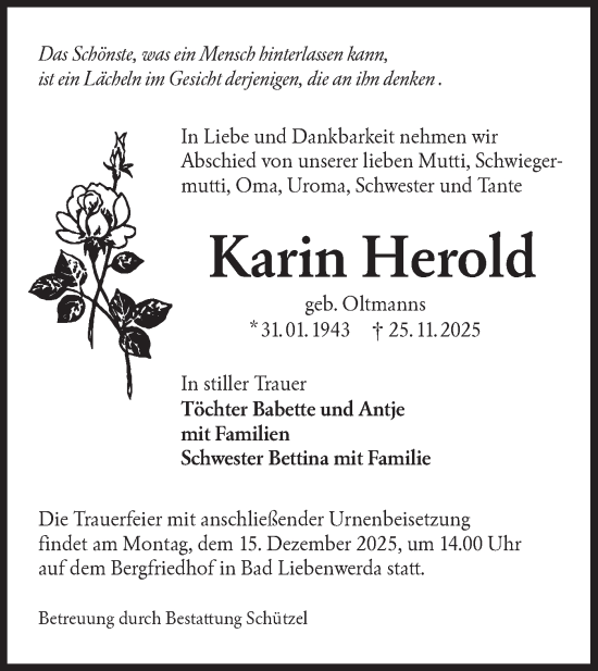Traueranzeige von Karin Herold von Lausitzer Rundschau