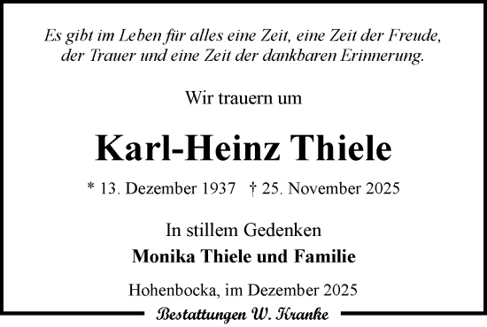 Traueranzeige von Karl-Heinz Thiele von Lausitzer Rundschau