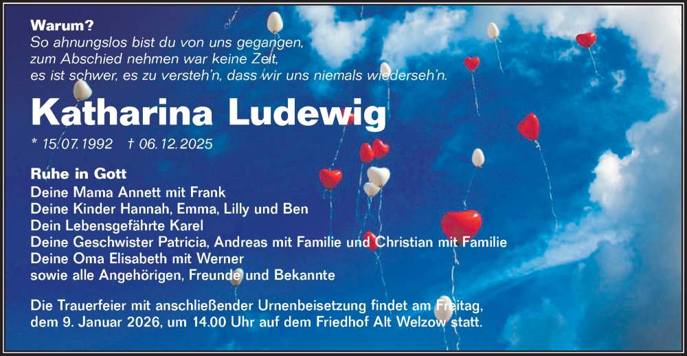  Traueranzeige für Katharina Ludewig vom 27.12.2025 aus Lausitzer Rundschau
