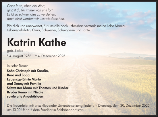 Traueranzeige von Katrin Kathe von Lausitzer Rundschau