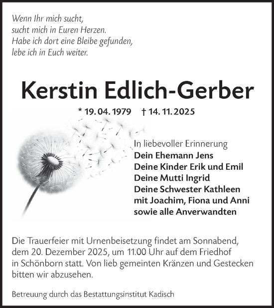 Traueranzeige von Kerstin Edlich-Gerber von Lausitzer Rundschau