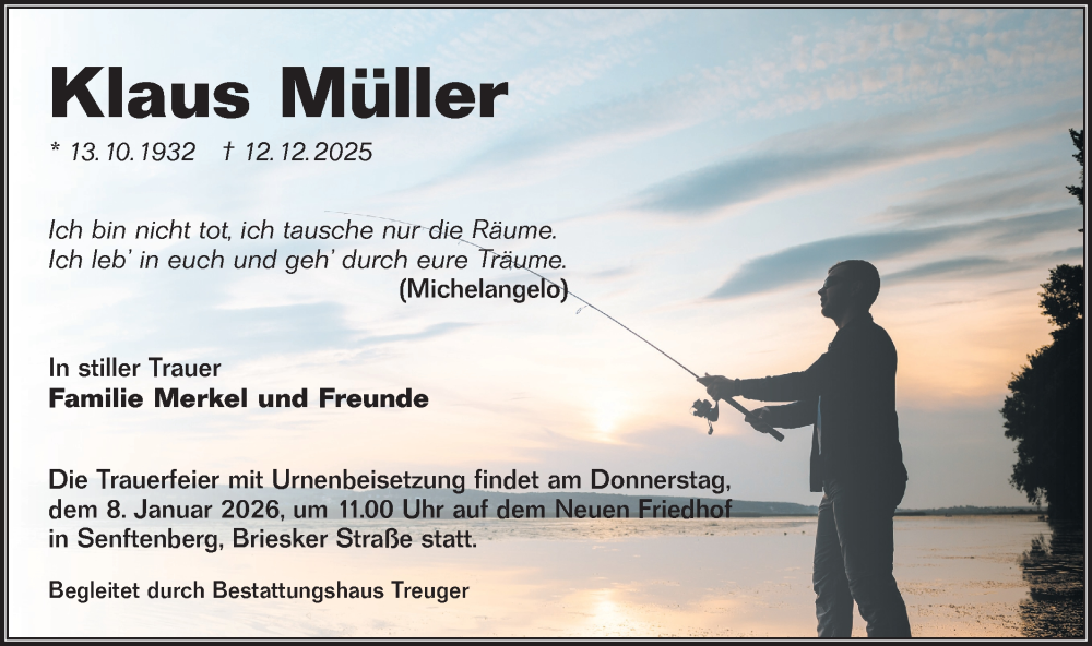  Traueranzeige für Klaus Müller vom 20.12.2025 aus Lausitzer Rundschau