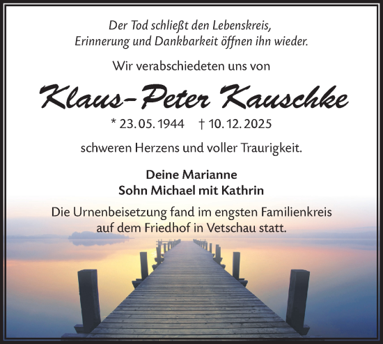 Traueranzeige von Klaus-Peter Kauschke von Lausitzer Rundschau