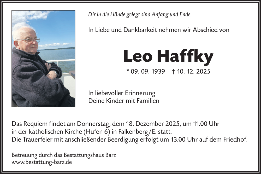  Traueranzeige für Leo Haffky vom 16.12.2025 aus Lausitzer Rundschau