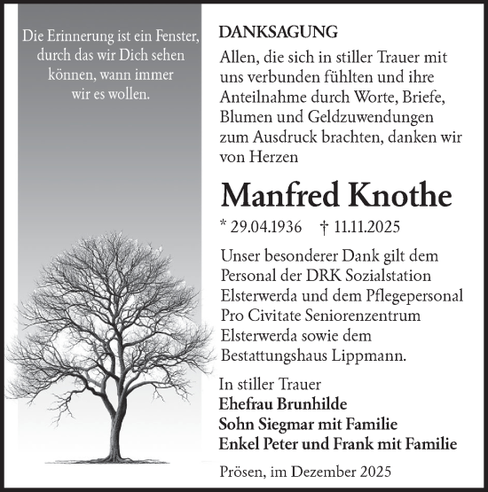 Traueranzeige von Manfred Knothe von Lausitzer Rundschau