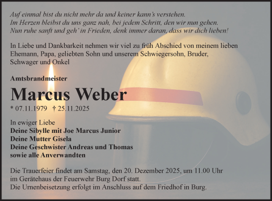 Traueranzeige von Marcus Weber von Lausitzer Rundschau
