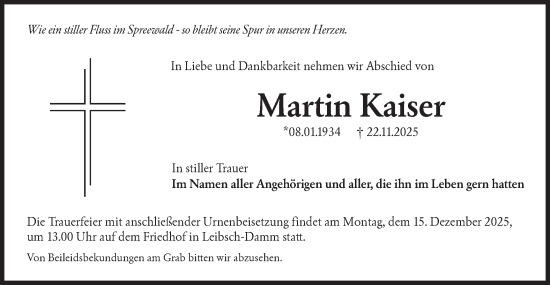 Traueranzeige von Martin Kaiser von Lausitzer Rundschau