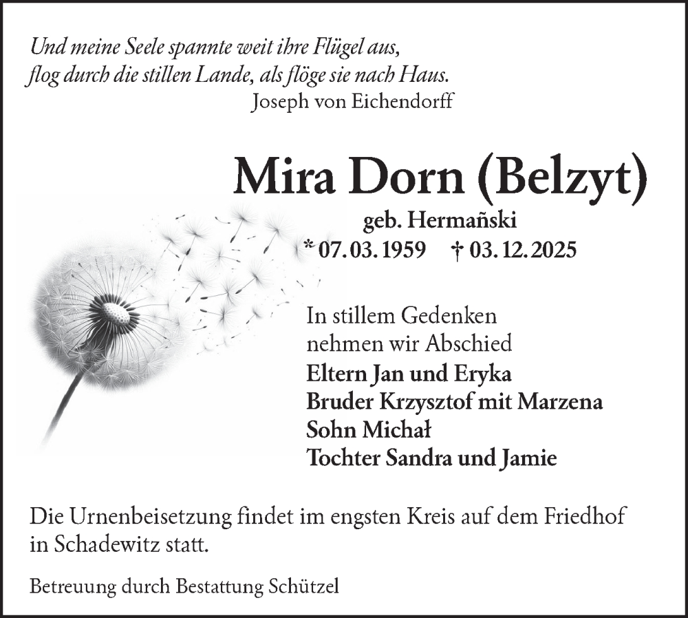  Traueranzeige für Mira Dorn vom 20.12.2025 aus Lausitzer Rundschau