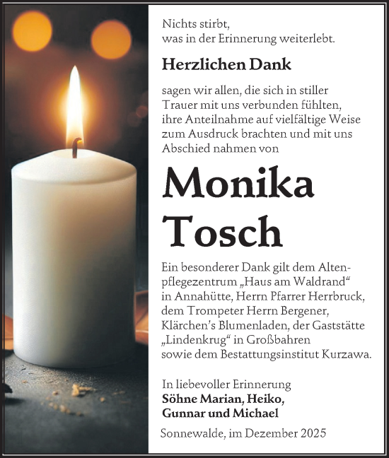 Traueranzeige von Monika Tosch von Lausitzer Rundschau