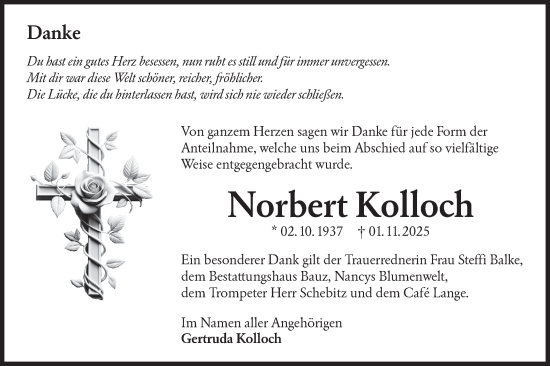 Traueranzeige von Norbert Kolloch von Lausitzer Rundschau
