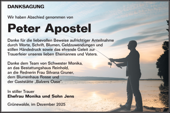 Traueranzeige von Peter Apostel von Lausitzer Rundschau