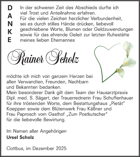 Traueranzeige von Rainer Scholz von Lausitzer Rundschau