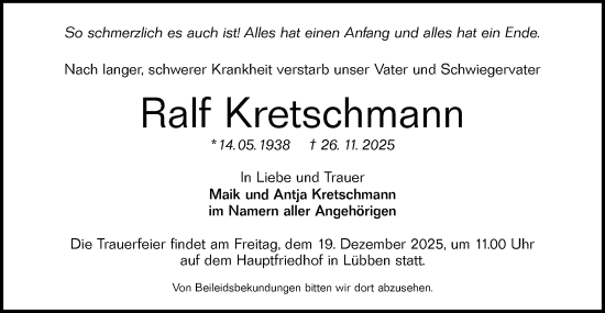 Traueranzeige von Ralf Kretschmann von Lausitzer Rundschau