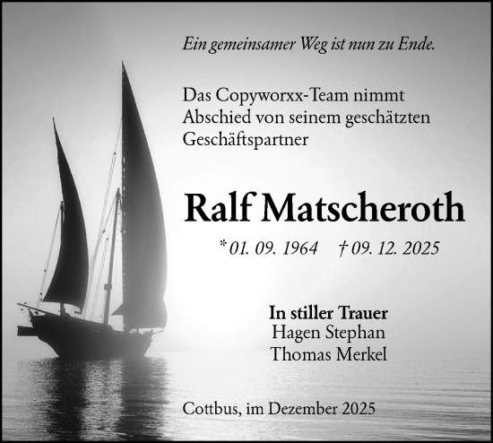 Traueranzeige von Ralf Matscheroth von Lausitzer Rundschau