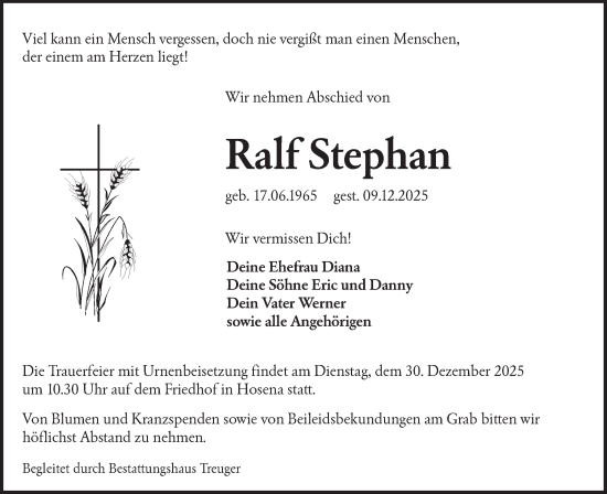 Traueranzeige von Ralf Stephan von Lausitzer Rundschau
