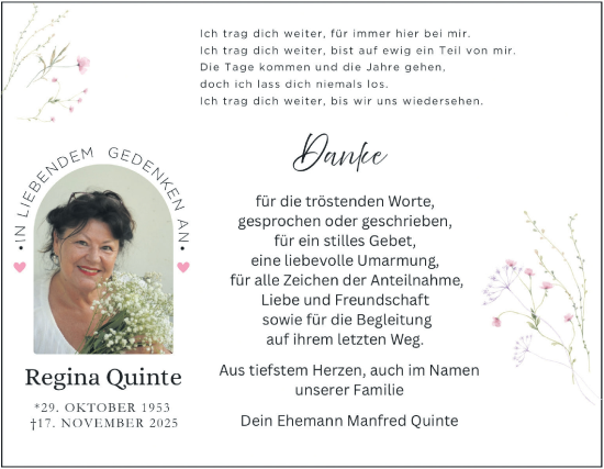 Traueranzeige von Regina Quinte von Lausitzer Rundschau