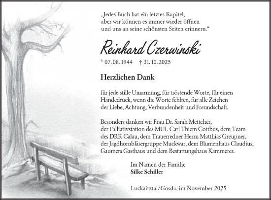Traueranzeige von Reinhard Czerwinski von Ausg. LR Spreewald RS