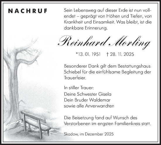 Traueranzeige von Reinhard Morling von Lausitzer Rundschau