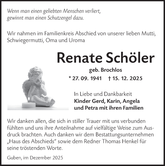 Traueranzeige von Renate Schöler von Lausitzer Rundschau